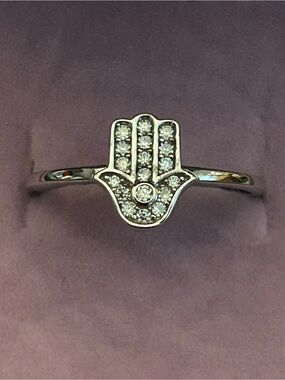 925 Sterling Silver 1.00 Carat Moissanite Hamsa Hand Pavé Ring Sz 7